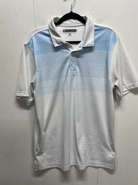 Pebble Beach Dry-Luxe Men's Performance Golf Polo Shirt Size Large White Lt Blue